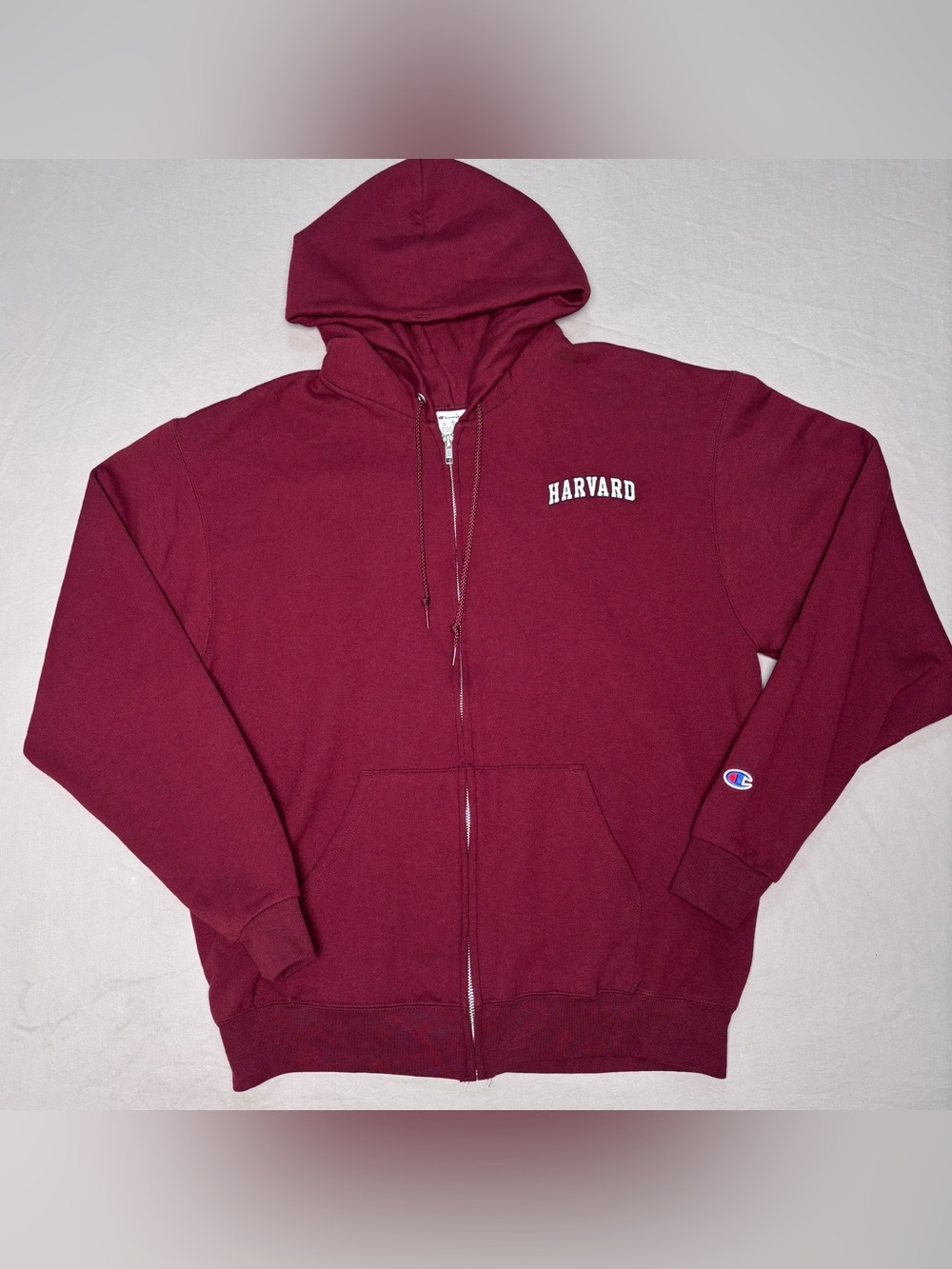 Vintage Champion Harvard University Full-Zip Hoodie – Crimson Maroon Red, Size L